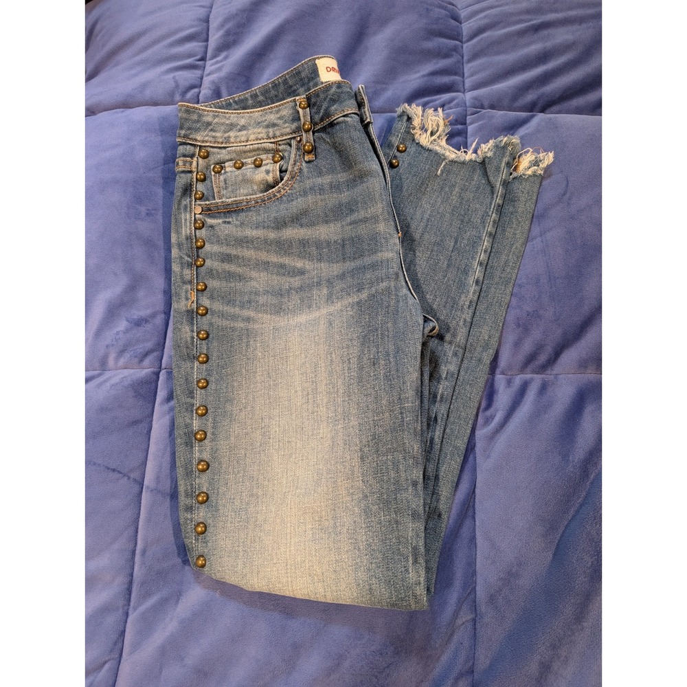 Driftwood Jackie Skinny Jeans Womens Blue Studded Raw Hem Mid Rise - Size 25‎
